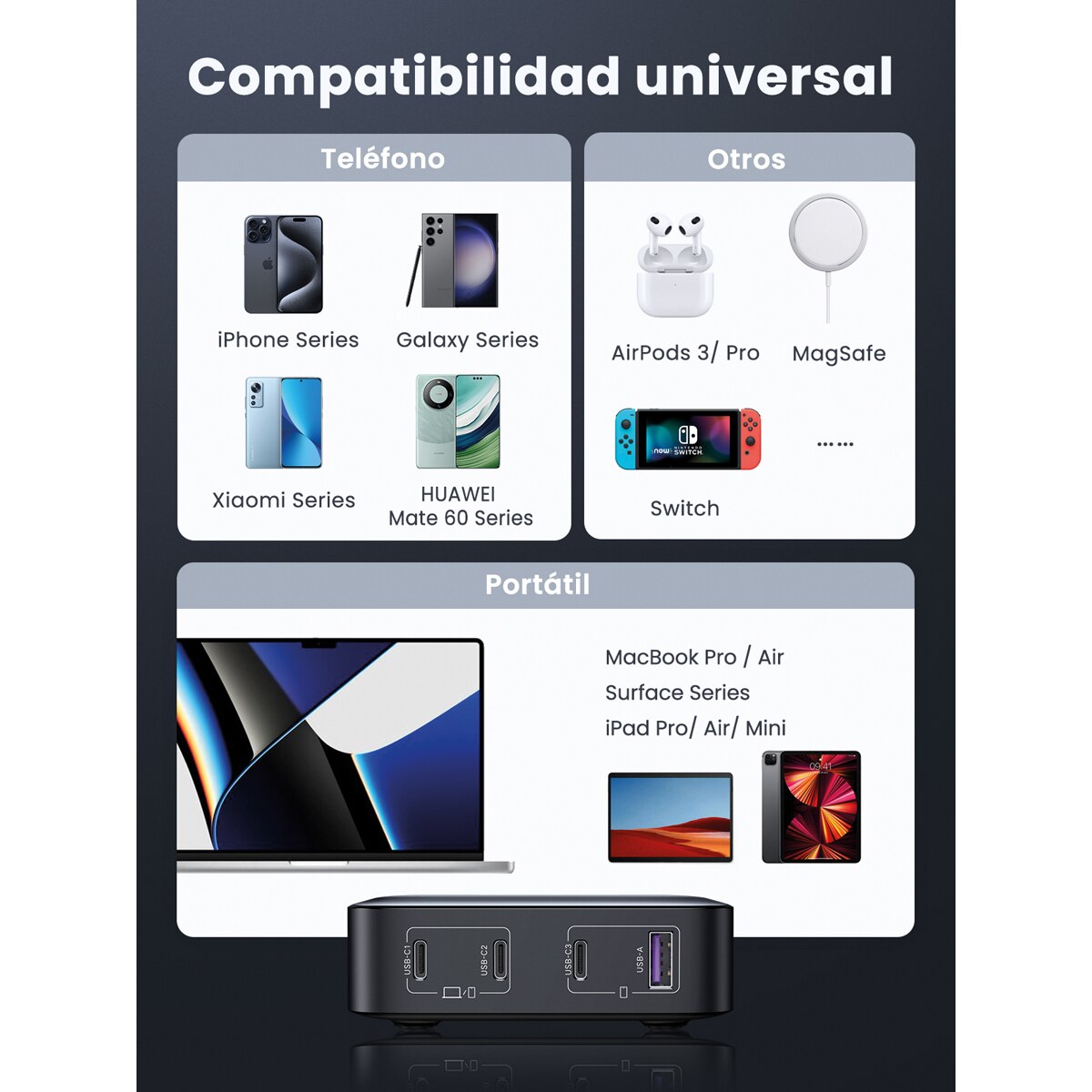 Thumbnail 3 de UGREEN Nexode 100W 4 puertos GaN — cargador de escritorio 🔌