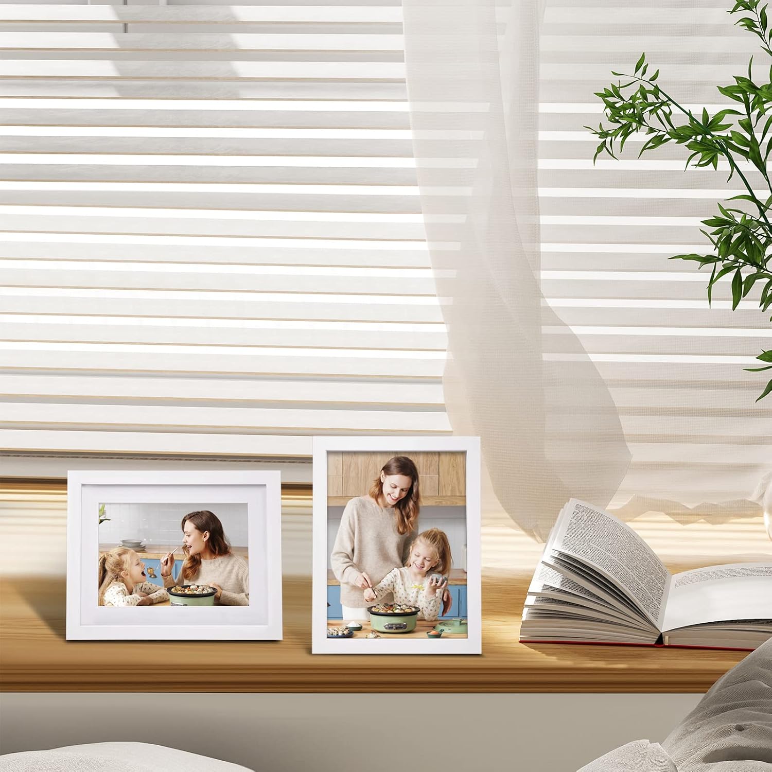 Detalle 2 de EGOFINE 8x6 Photo Frames Set of 4 (Solid Wood, Matted White) — for wall mounting or table display