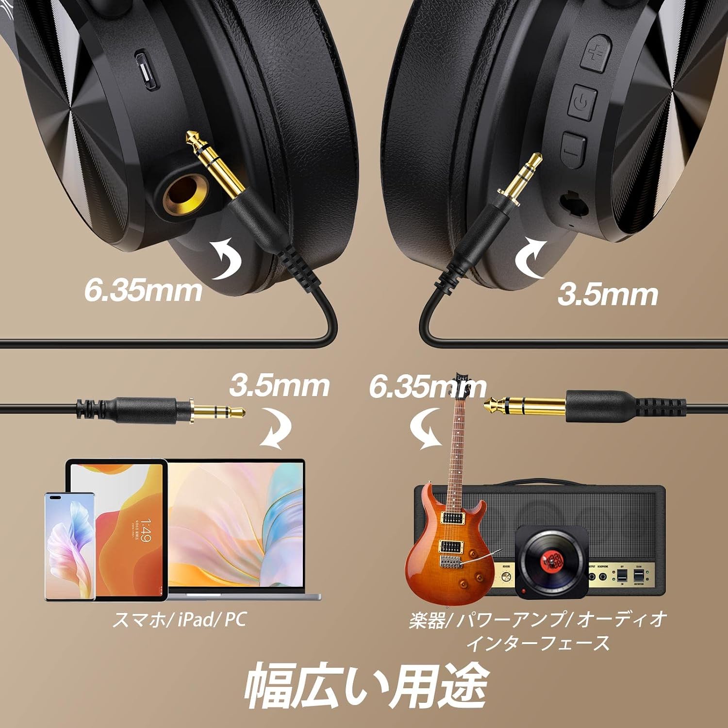 Detalle 2 de OneOdio A70 ワイヤレスヘッドホン 40mmドライバー・最大72時間再生・有線対応