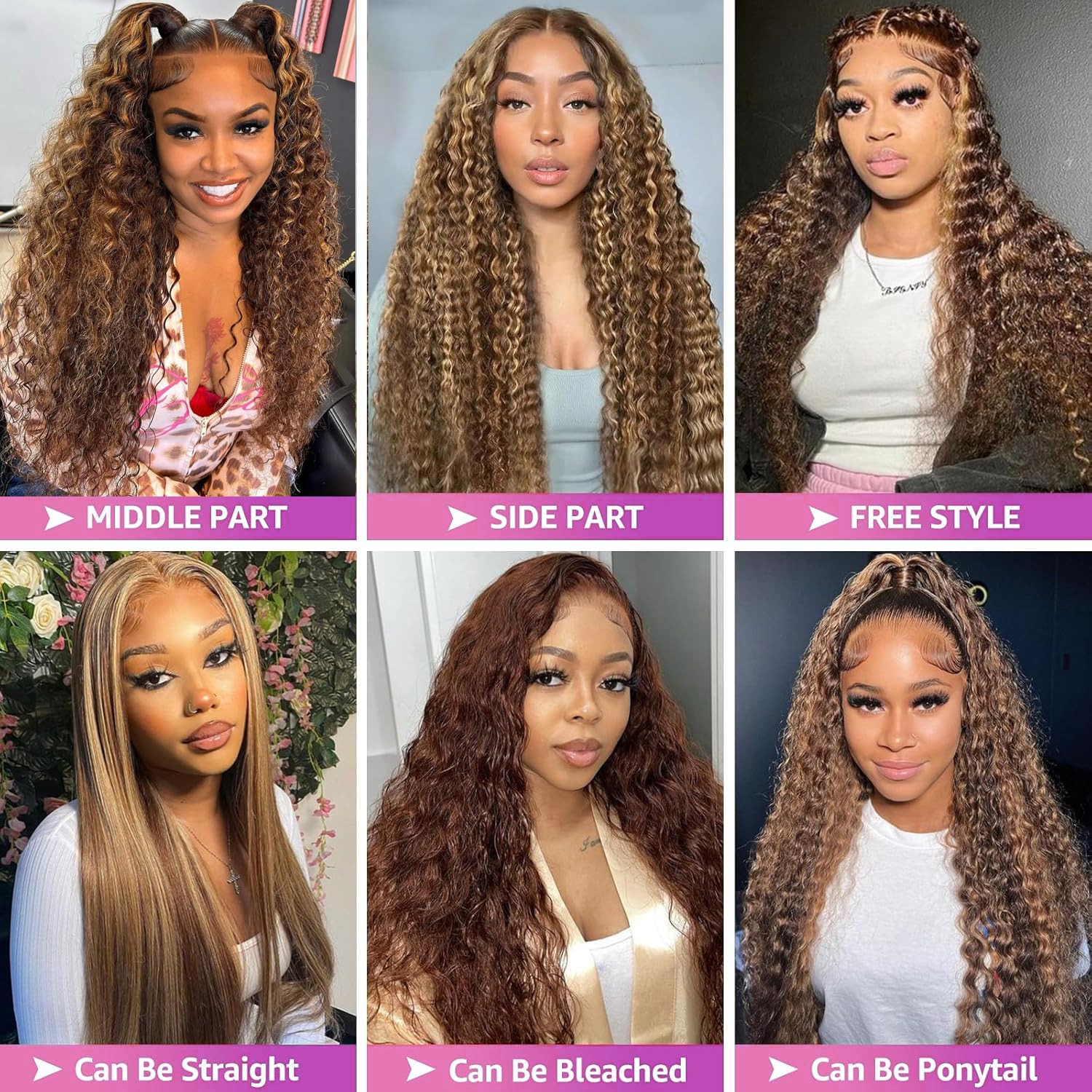 Detalle de Harmsh 30inch Highlight Ombre 13x6 HD Lace Front Wig (Deep Wave, Honey Blonde)
