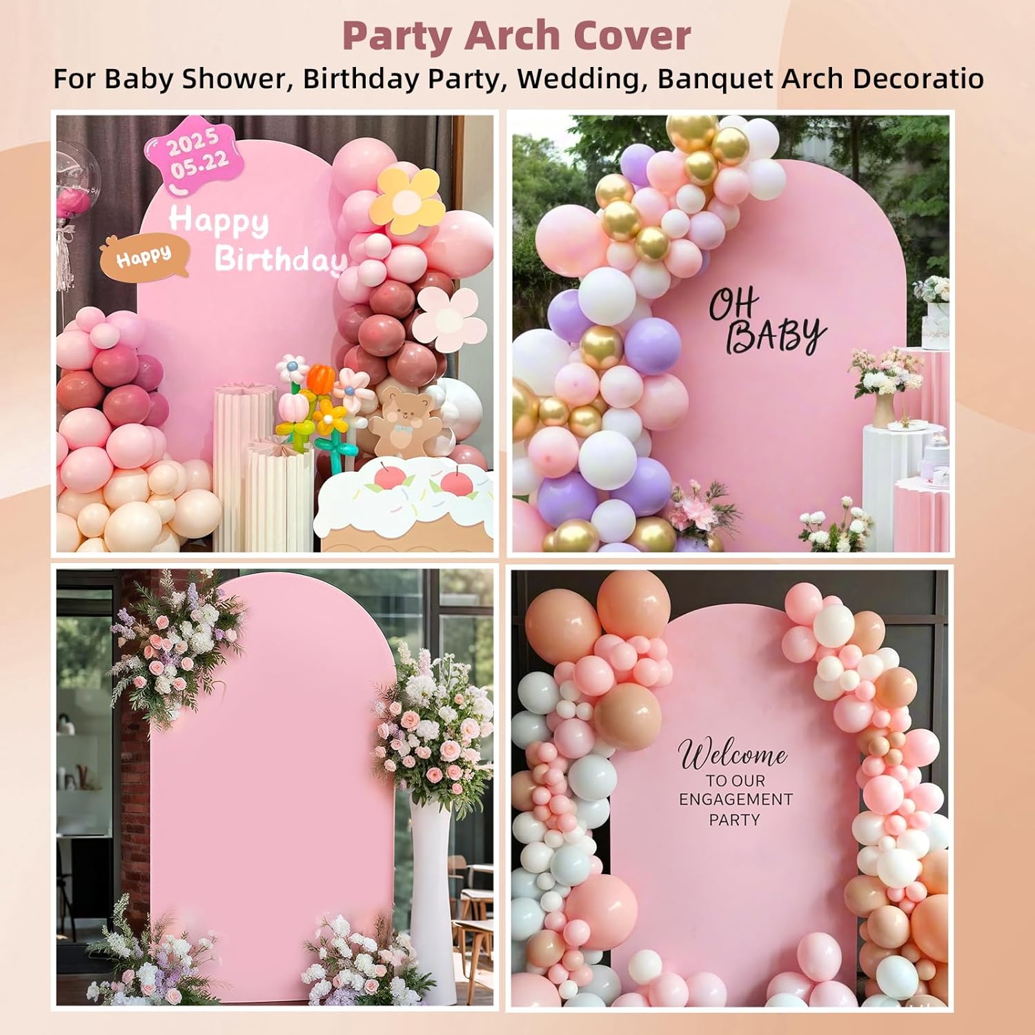 Detalle 2 de HEMMOTOP Pink Arch Backdrop Cover 7.2 ft — Stretchy Spandex Arch Wrap for Balloons & Photos