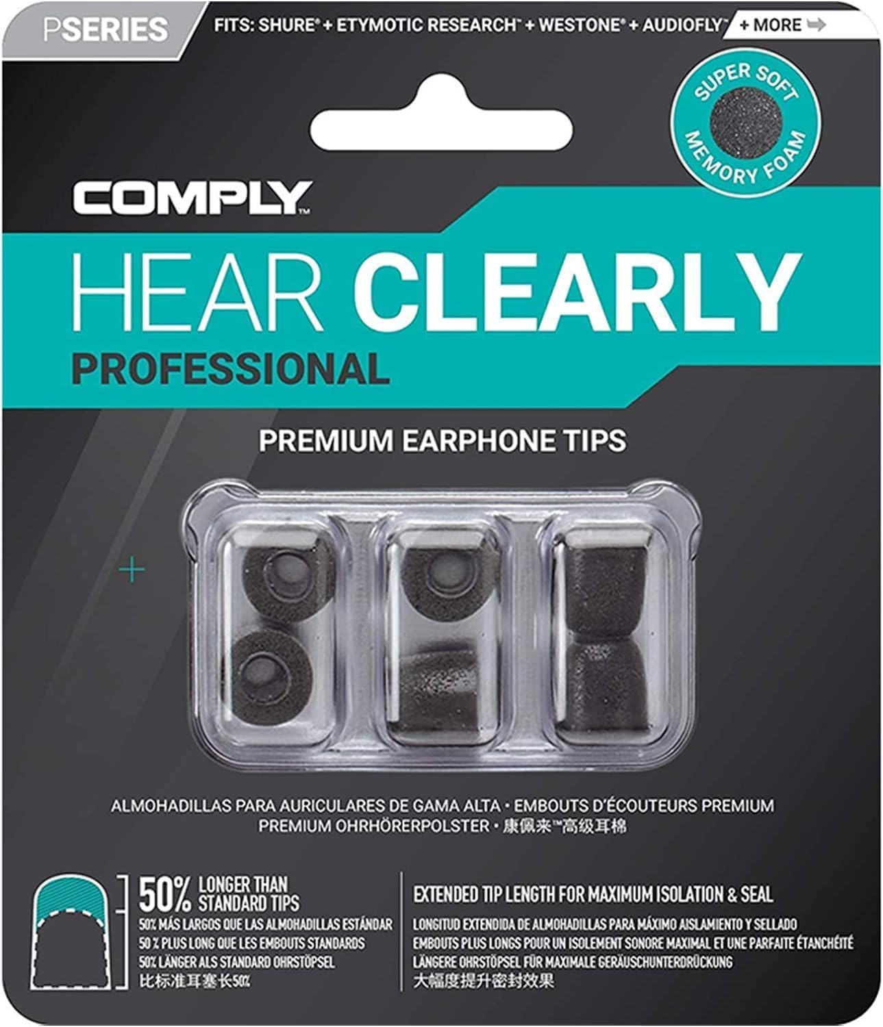 Detalle 2 de COMPLY P-serien örontoppar i minnesskum, svart, S/M/L, 3 par