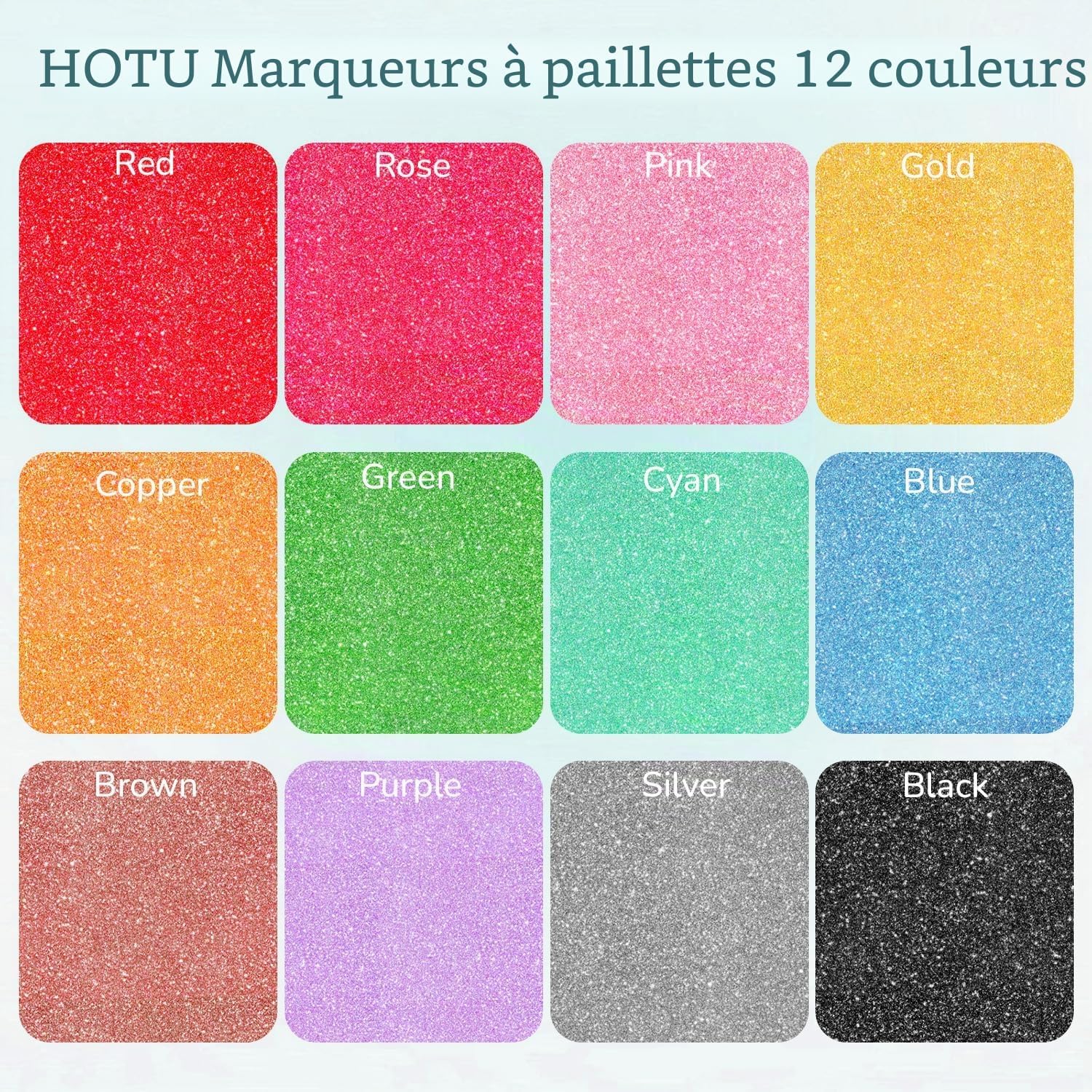 Detalle de HOTU Feutres À Paillettes – Jeu de 12 Marqueurs Acryliques à Pointe Extra-fine 0,7 mm, Étincelants et Imperméables
