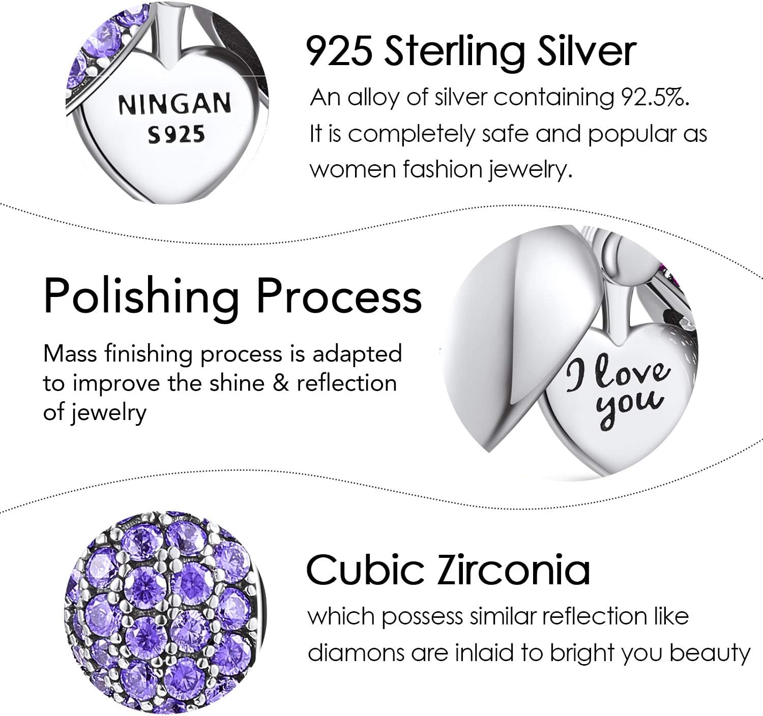 Thumbnail 5 de NINGAN Herz Charm-Anhänger I Love You (Ich liebe dich) – 925er Sterling Silber, enge Swarovski-Details