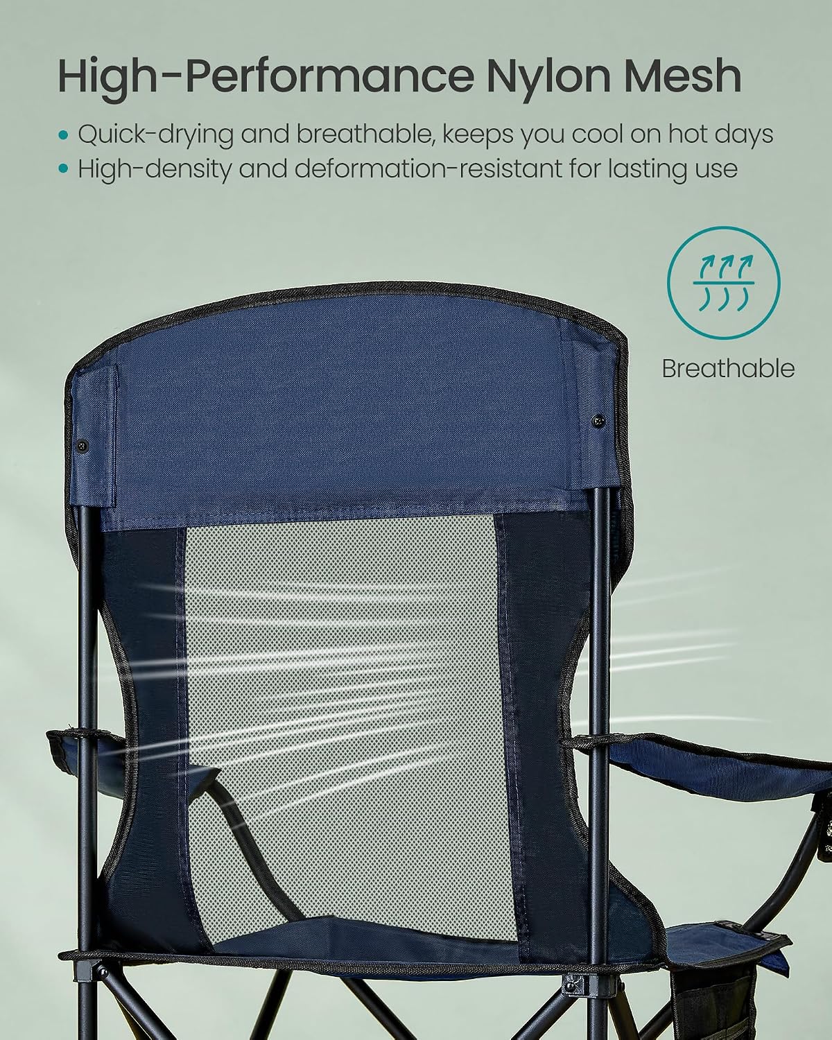 Detalle 2 de SONGMICS Breathable Camping Chairs (Set of 2) UGCB028Q01 with Adjustable Armrests, Drink Holder, High Back