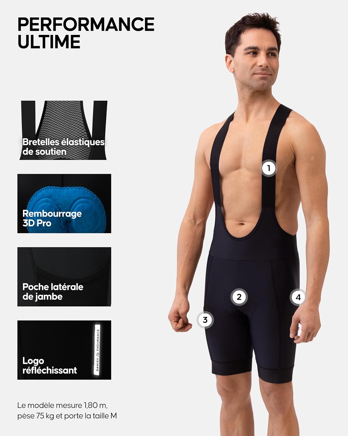 Thumbnail 1 de DANISH ENDURANCE Cuissard Vélo à Bretelles – Rembourrage 3D, Bib Respirant pour Homme