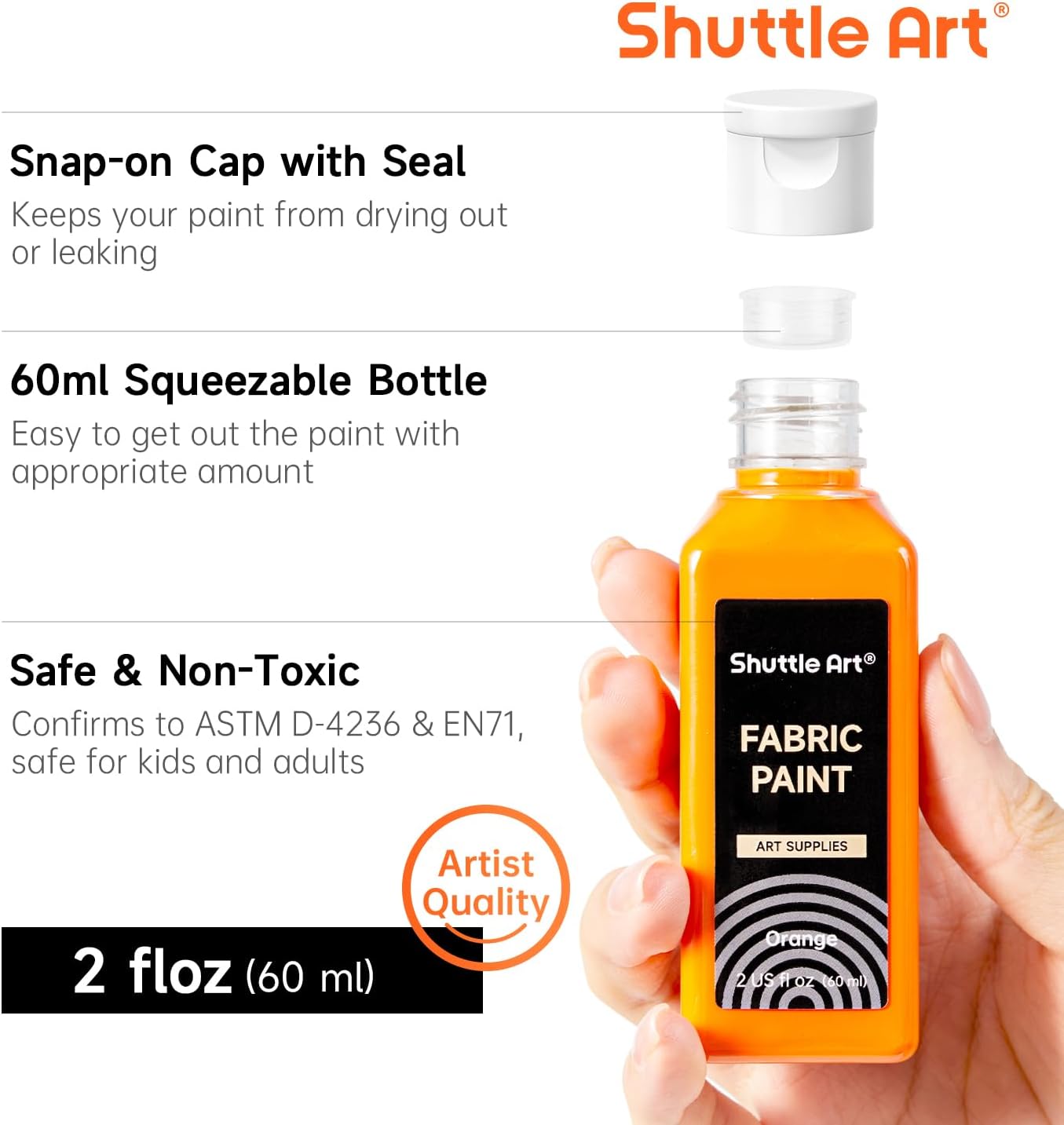 Thumbnail 1 de Shuttle Art Fabric Paint Permanent for Clothes – 18 Colour Set (60ml) with Brushes, Palette & Stencils