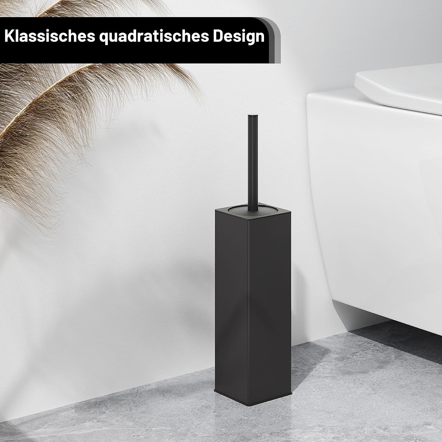 Detalle de BVL WC Bürsten & Halter Schwarz – freistehende quadratische Toilettenbürste mit zwei Köpfen (Silikon/Nylon) aus Aluminium