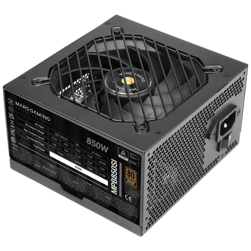 Detalle de Mars Gaming MPB850SI – Fuente ATX 850W 80 Plus Bronze, Silencio Extremo y 7 años de garantía