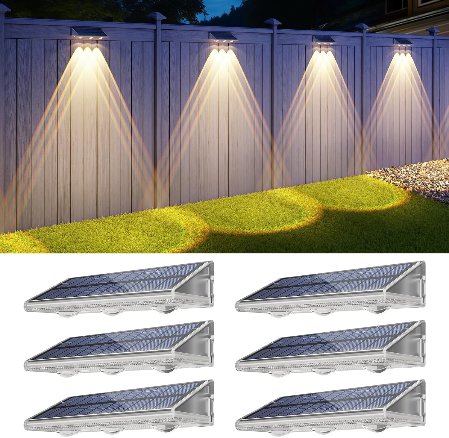 YiLaie Lot de 6 appliques murales solaires d'extérieur IP67 – éclairage LED solarisé pour jardin et terrasse