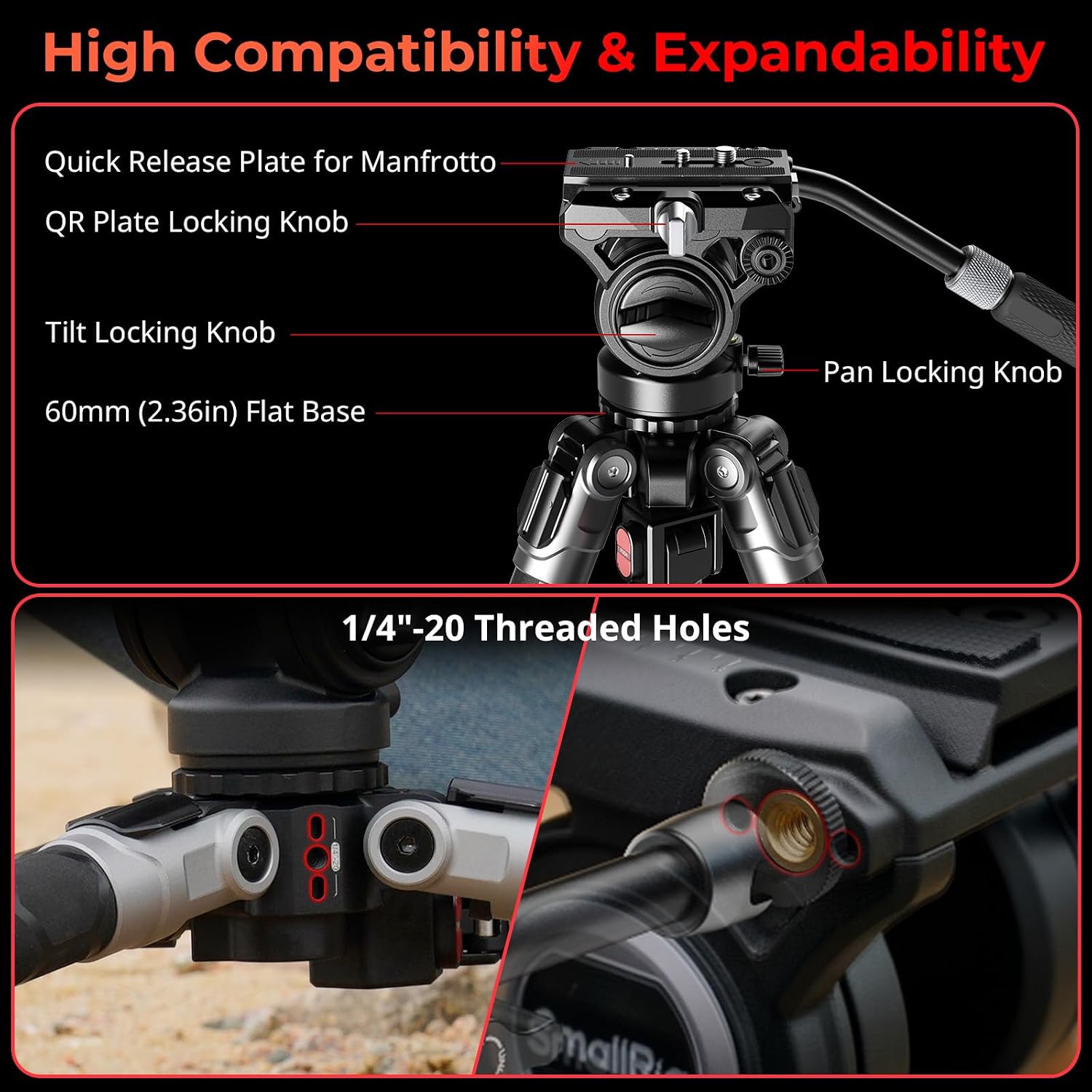 Detalle 2 de SmallRig x Potato Jet TRIBEX SE Hydraulic Camera Tripod (5305) with Fluid Head – 6kg load