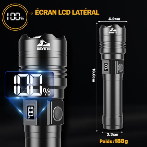 Thumbnail 2 de BEYSTE Lampe Torche LED Ultra Puissante 1 000 000 Lumens, Zoomable