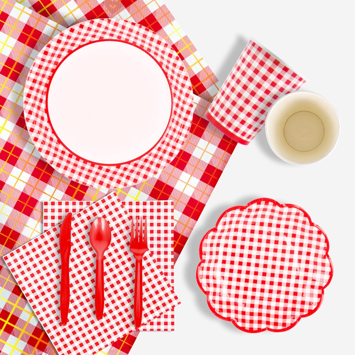Thumbnail 3 de Gatherfun Gingham Red and White Party Supplies — Disposable Tableware Set for 25
