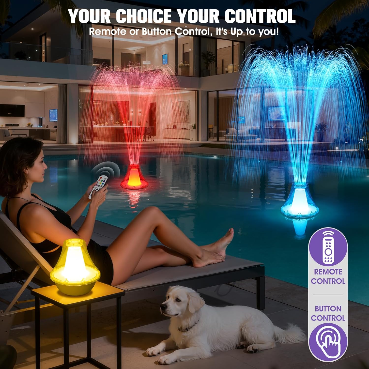 Detalle de KingSom 2026 Springbrunnen Pool – schwimmende Fontäne mit LED-Licht, Fernbedienung und USB-C Schnellladung