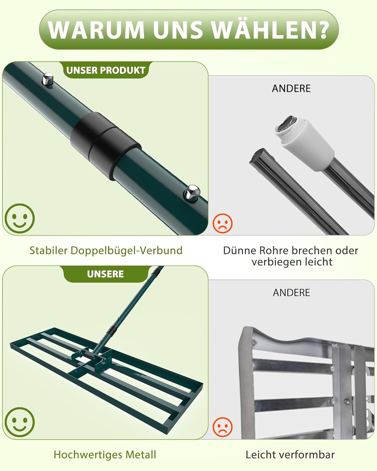 Detalle 2 de Rasen Rakel 76×25 cm – Nivellierrechen mit verstellbarem Stab und ergonomischem Griff