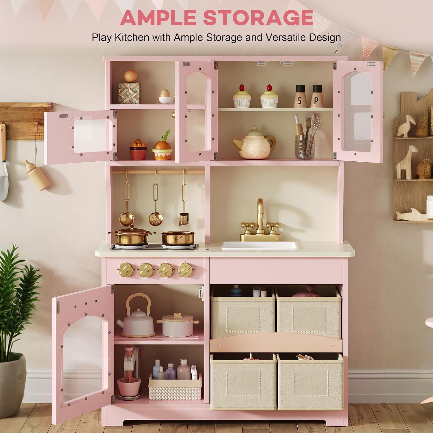 Detalle de Knoworld Wooden Play Kitchen for Kids, Pink