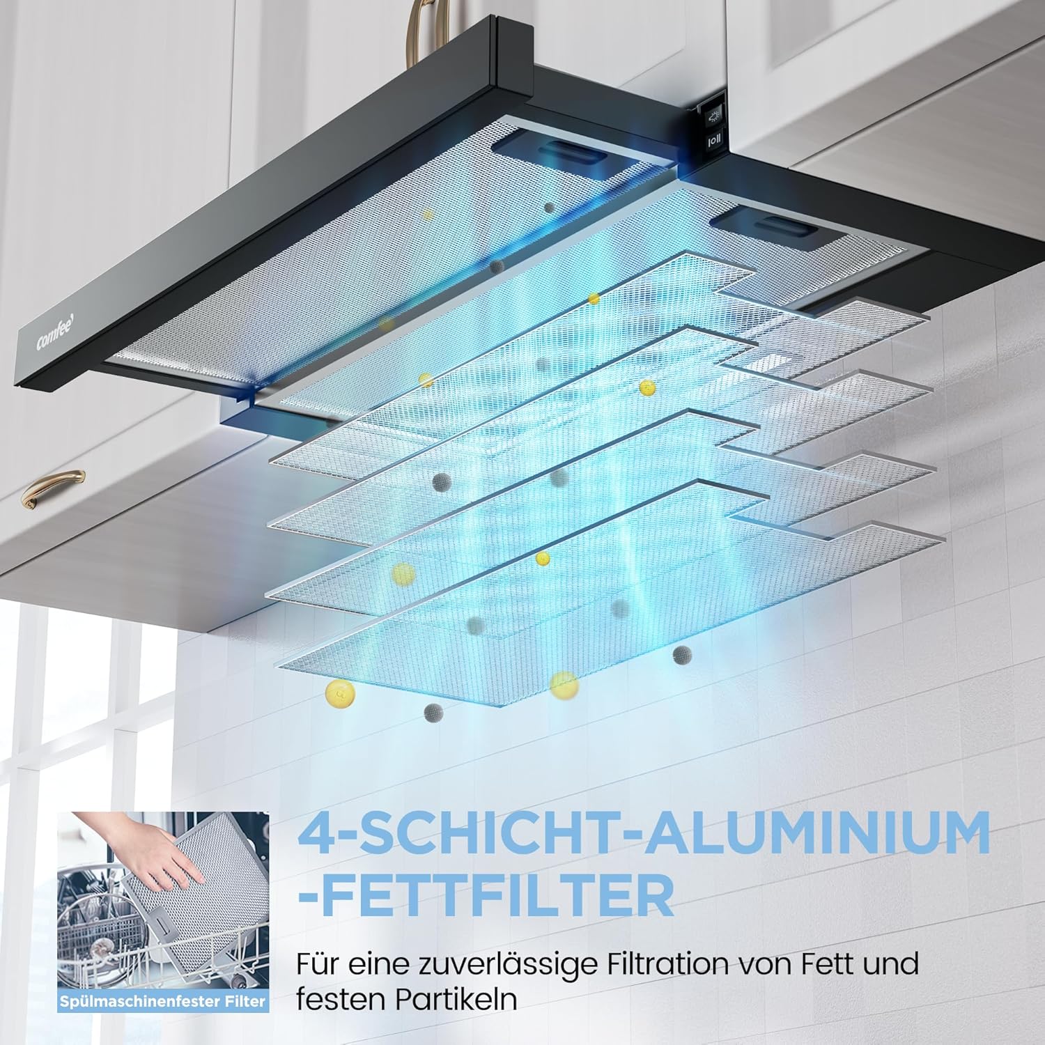 Thumbnail 4 de COMFEE' CHL03M21B Flachschirmhaube für 60 cm Unterbau mit Umluft, 400 m³/h