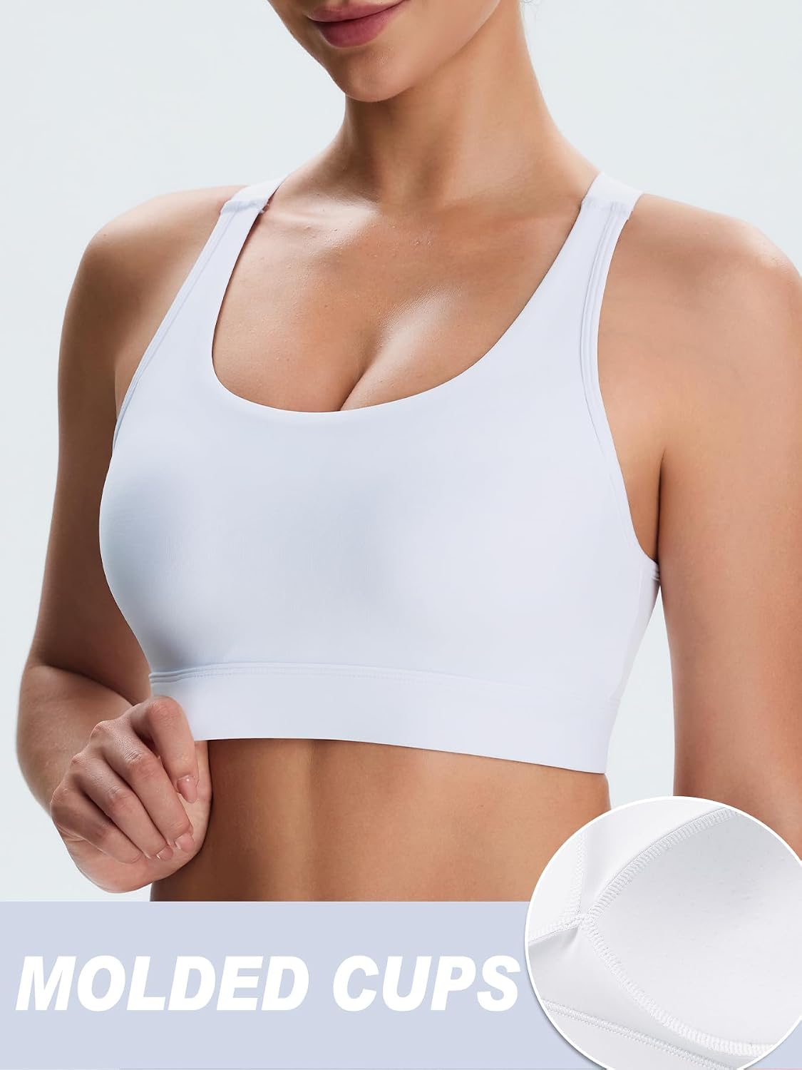 Detalle de BYAWAY High Impact Sports Bra with Molded Cups, Adjustable Straps and Hook Closure