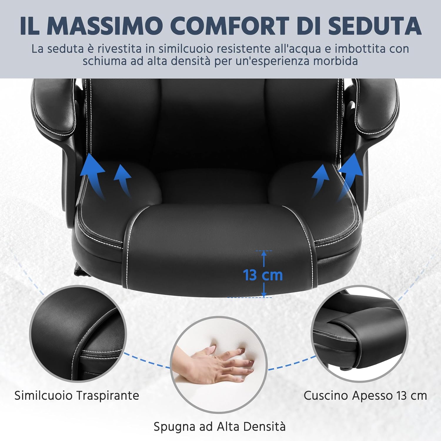Detalle de Yaheetech Sedia Ufficio Presidenziale Ergonomica in Finta Pelle Imbottita, Ruote e Reclinabile