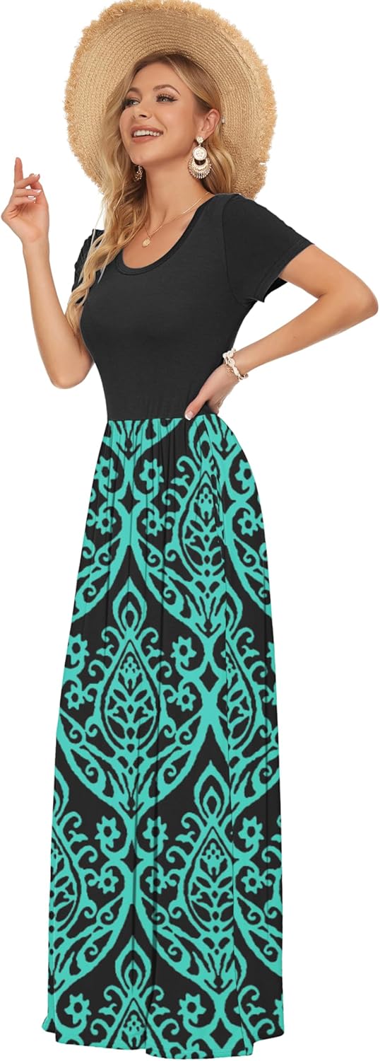 Detalle de AUSELILY Women's Classic Short Sleeve Loose Plain Casual Long Maxi Dress