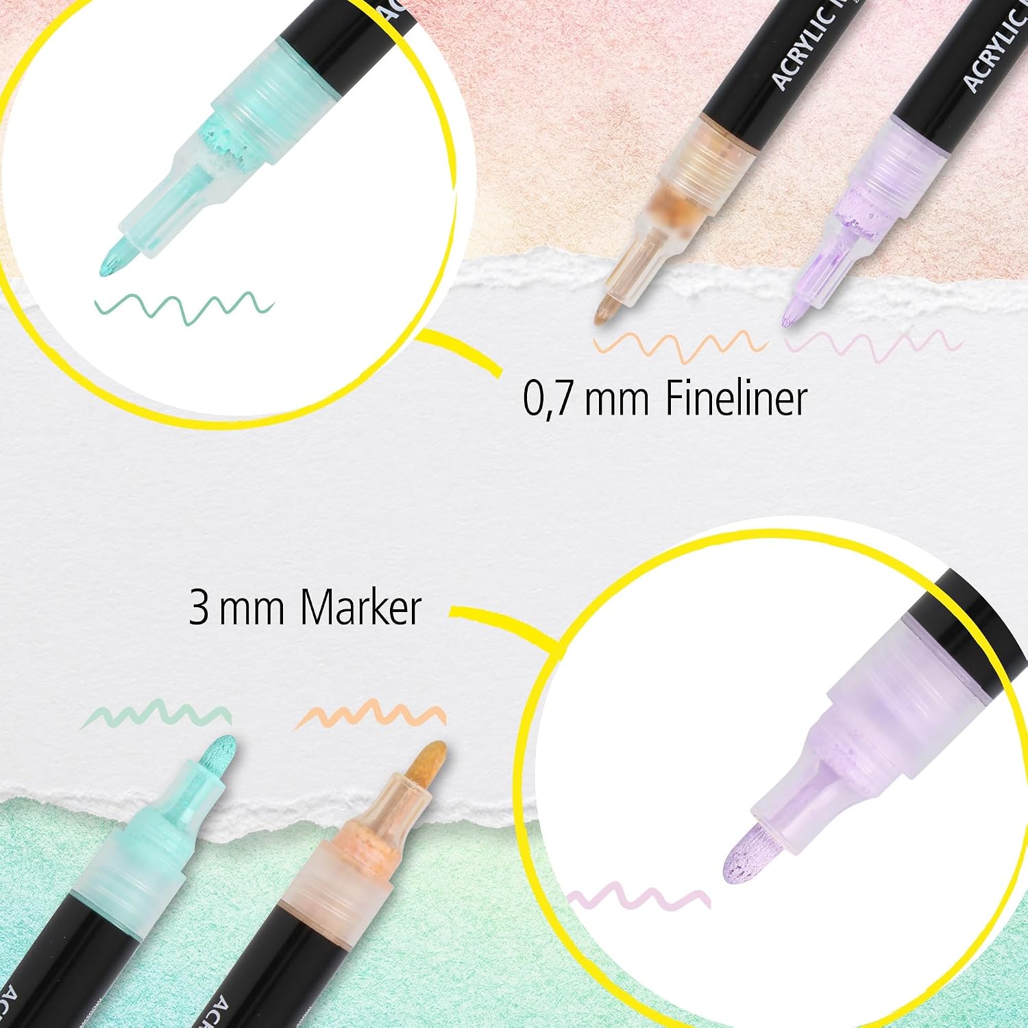 Detalle de ONLINE 6er-Set Acryl-Stifte Pastell – Beige, Lavendel, Türkis | Handlettering, Bullet Journal & DIY