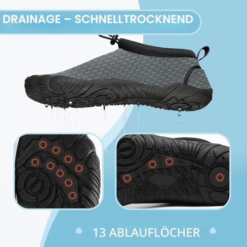 Detalle de Mishansha Herren Badeschuhe Barfuß Wasserschuhe Dunkelgrau Gr.39