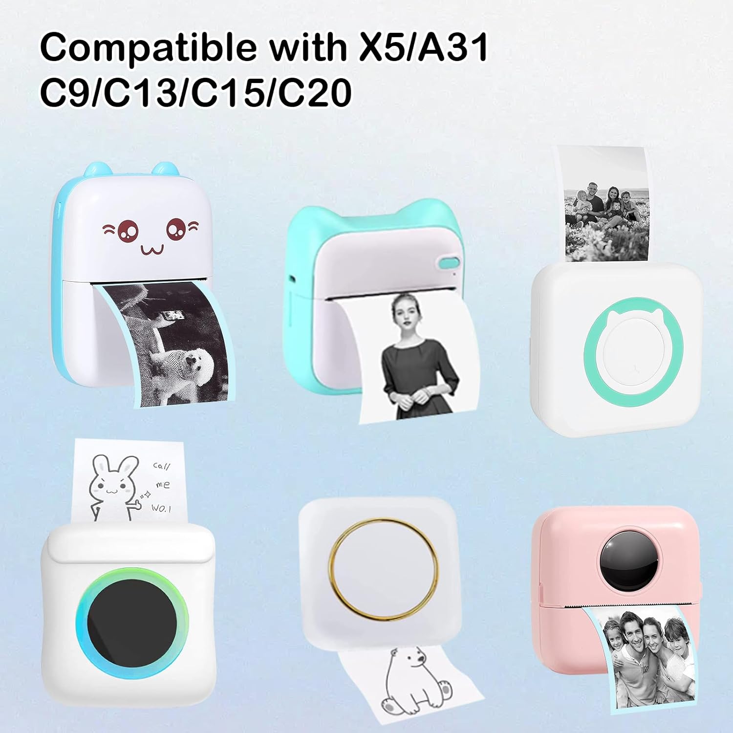 Thumbnail 2 de Carta per stampante termica con adesivo: 10 rotoli 57 x 25 mm bianchi per mini stampanti tascabili