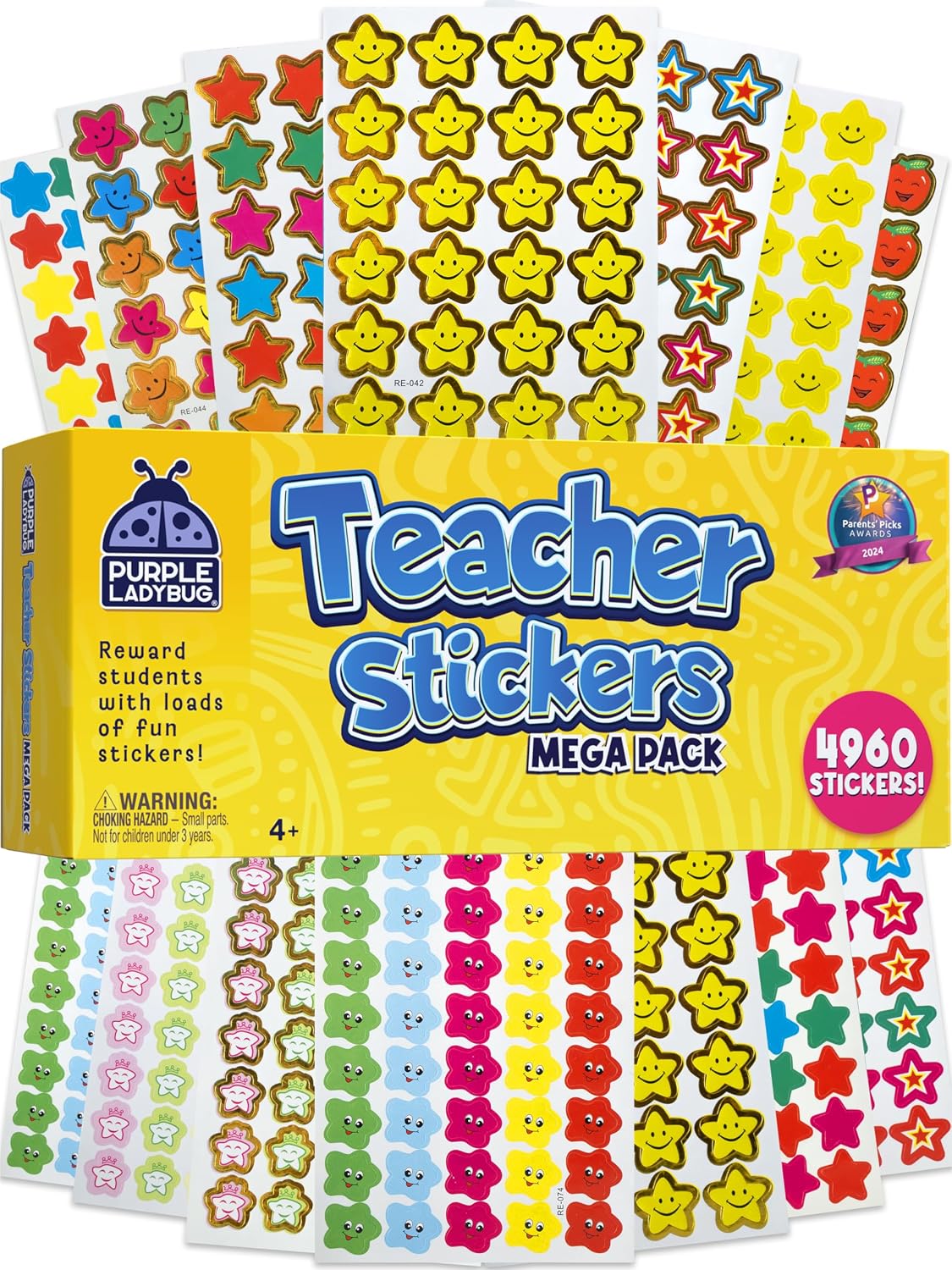 Detalle de PURPLE LADYBUG Q7-C9AP-EUPI Teacher Reward Stickers, 4,960 Stars and Smiley Designs