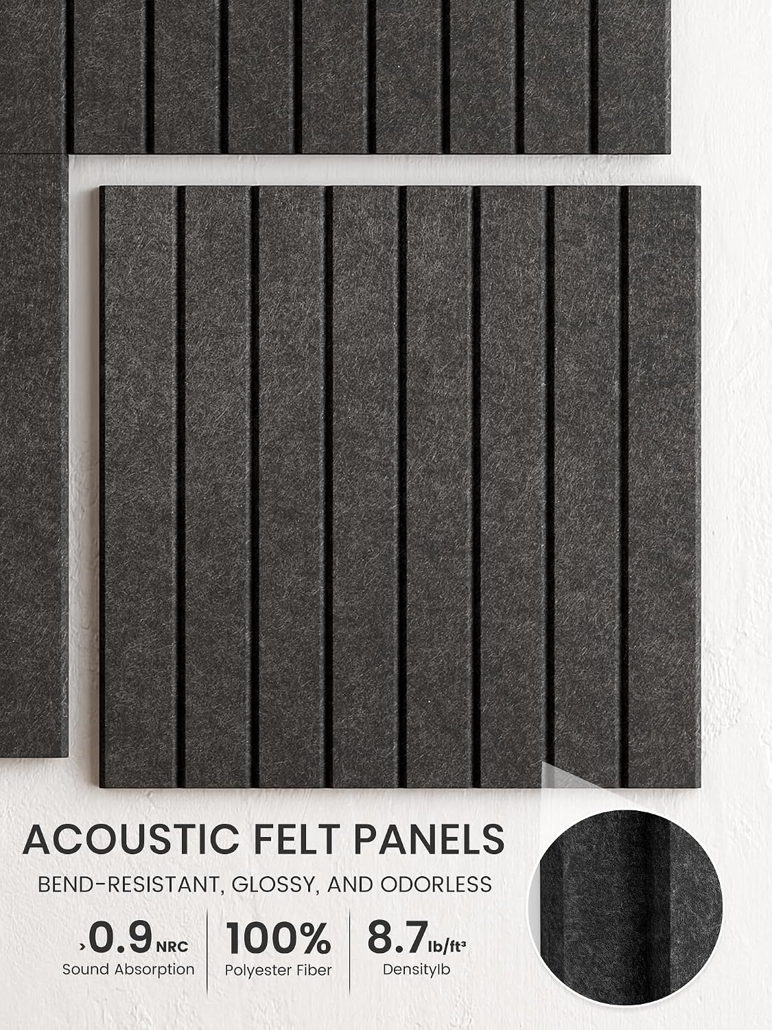 Detalle 2 de Bumusty FZB-L-12-8L-GY-UK Felt Bulletin Board, 12 Charcoal Gray Tiles