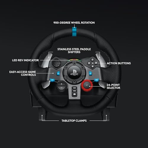Detalle de Logitech G29 Driving Force Racing Wheel, Pedals, and Shifter — Real Leather, Force Feedback, for PS5, PS4, PC, Mac