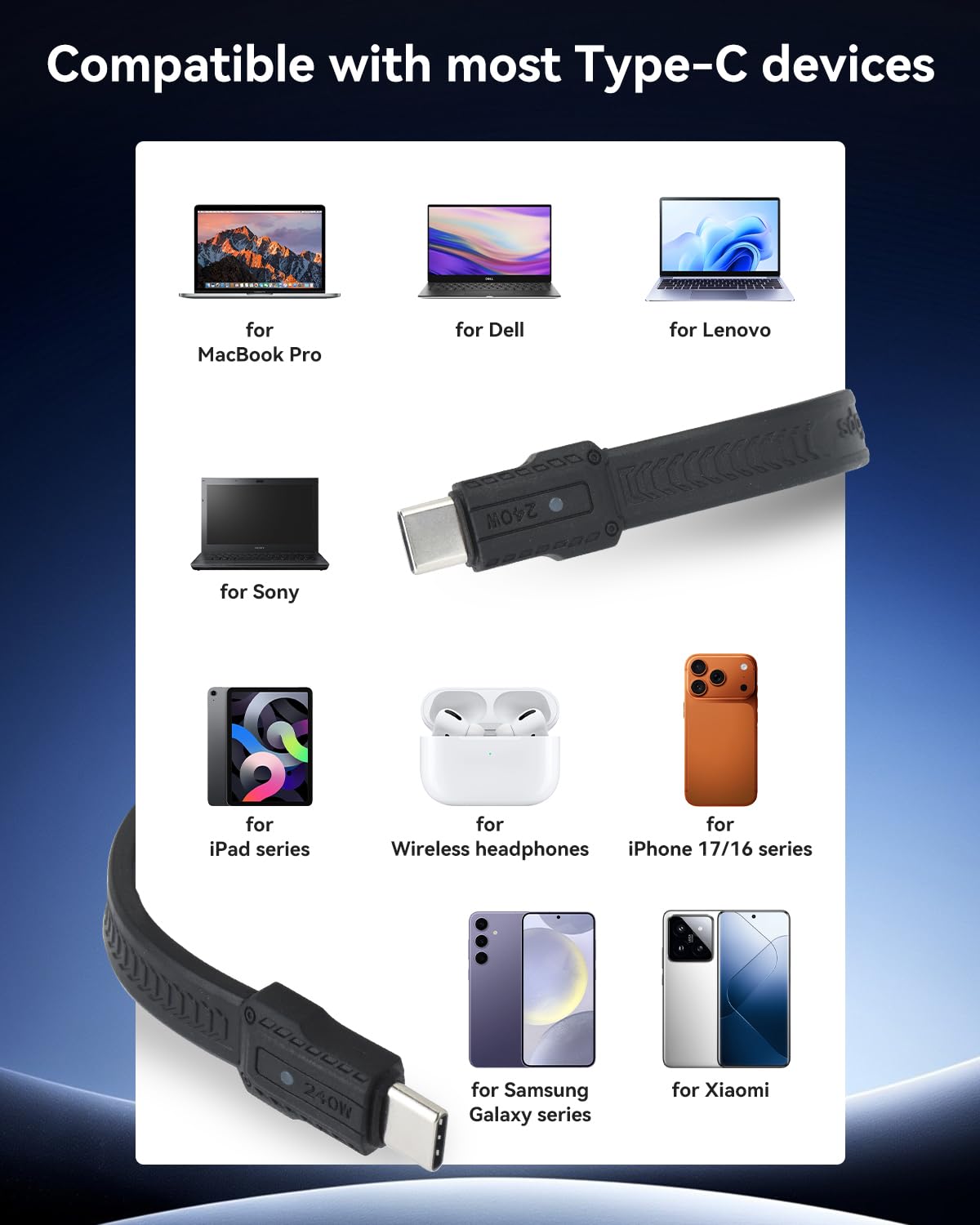 Thumbnail 6 de aceyoon 240W USB-C auf USB-C Kurz kabel 13,5 cm – USB4.0, 80 Gbps, 8K@60 Hz, PD3.1, LED & Schlüsselanhänger