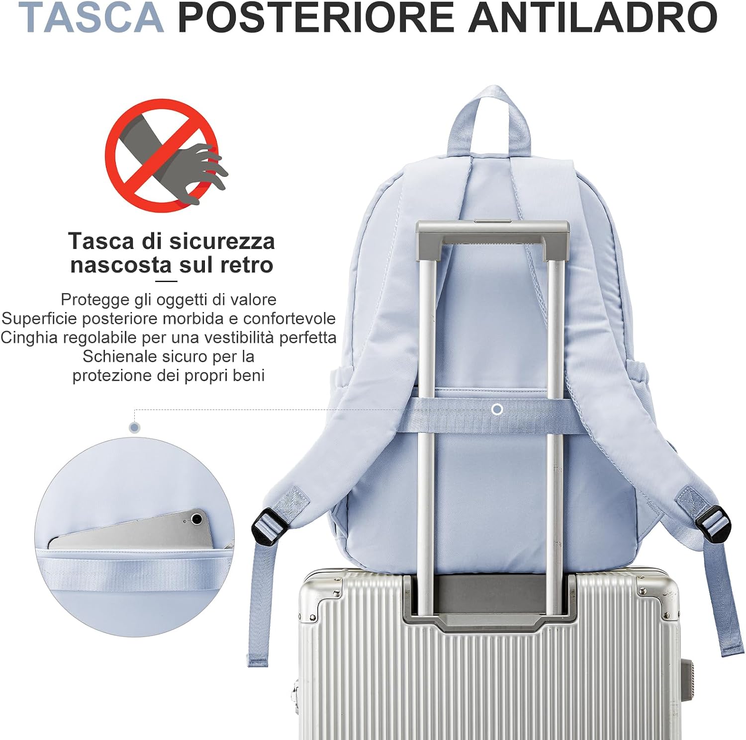 Detalle de PECTODOX Zaino Scuola con Portatile da 14" – 29 L, leggero e resistente, ideale per scuola, pendolarismo e viaggi