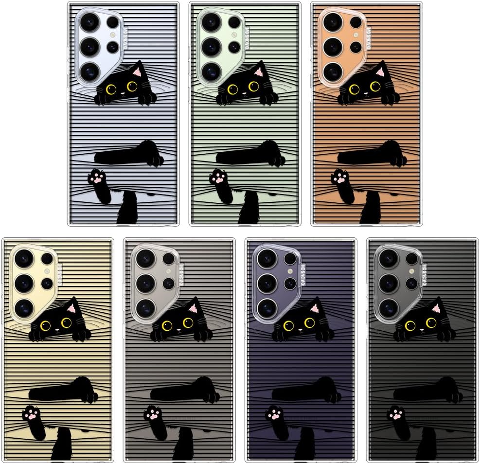 Thumbnail 2 de MOSNOVO Case for Samsung Galaxy S24 Ultra (Buffertech 6.6ft Military-Grade Drop Protection) Clear TPU Bumper + Hidden Black Cat Design