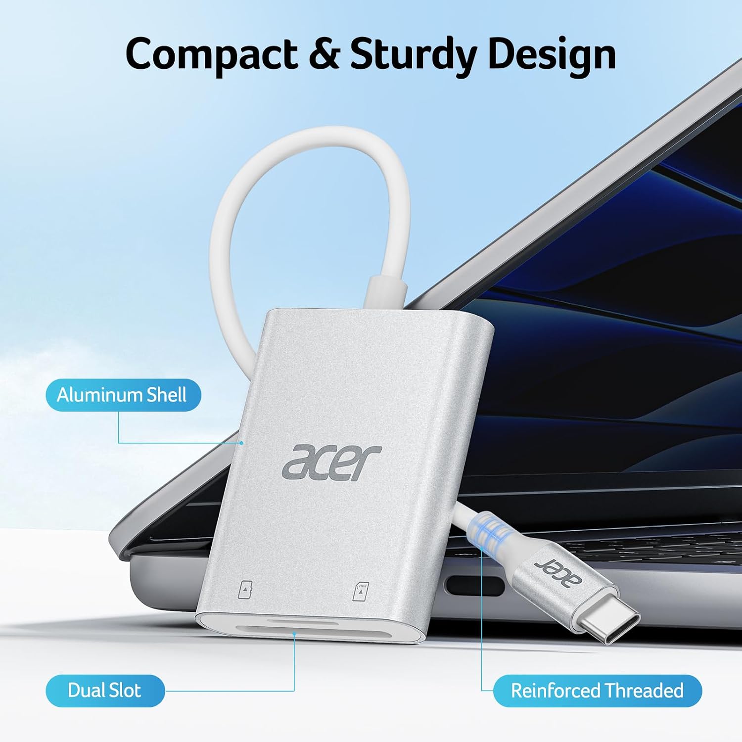 Detalle de Acer USB-C SD Card Reader: High-Speed Dual SD/MicroSD USB-C Card Adapter