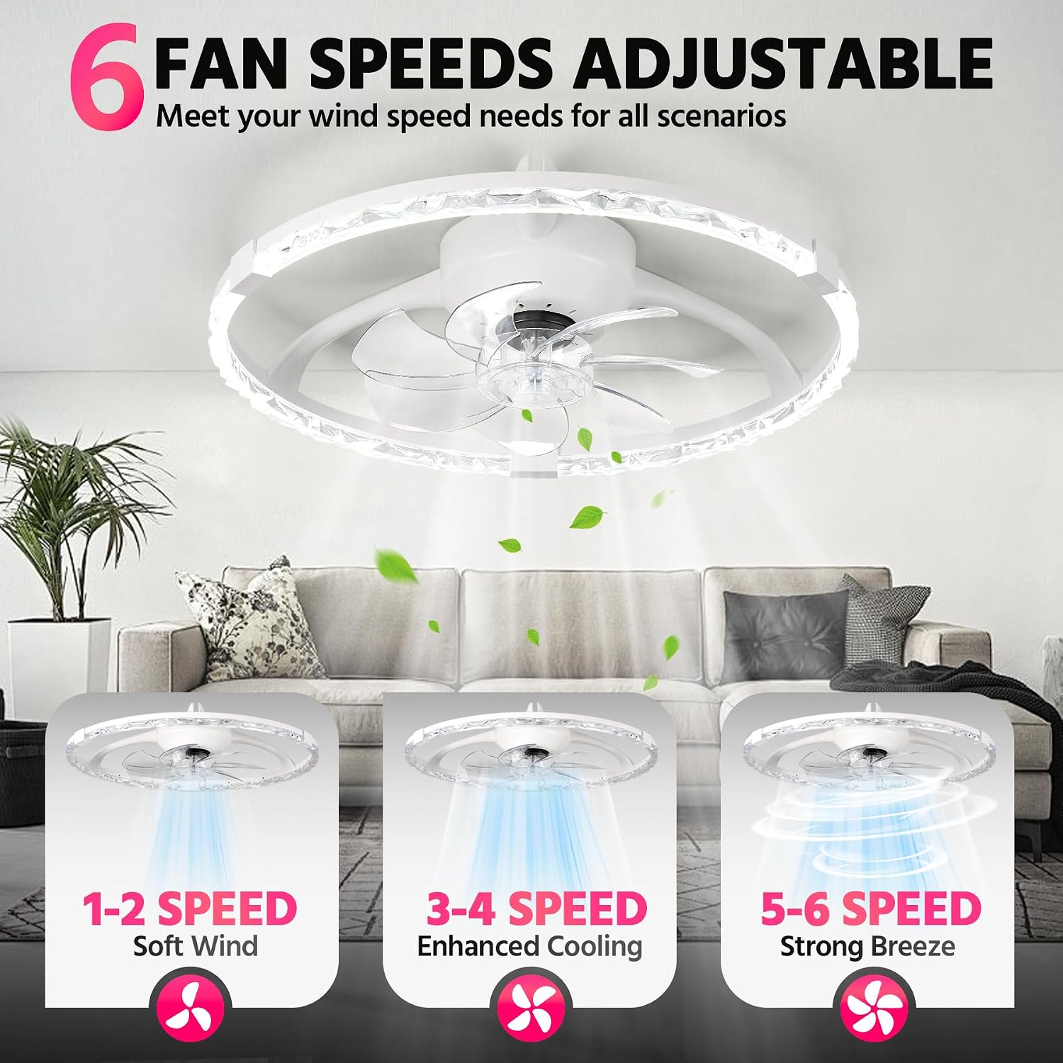 Detalle de Lujeet ceiling fan with light, 19.7-inch