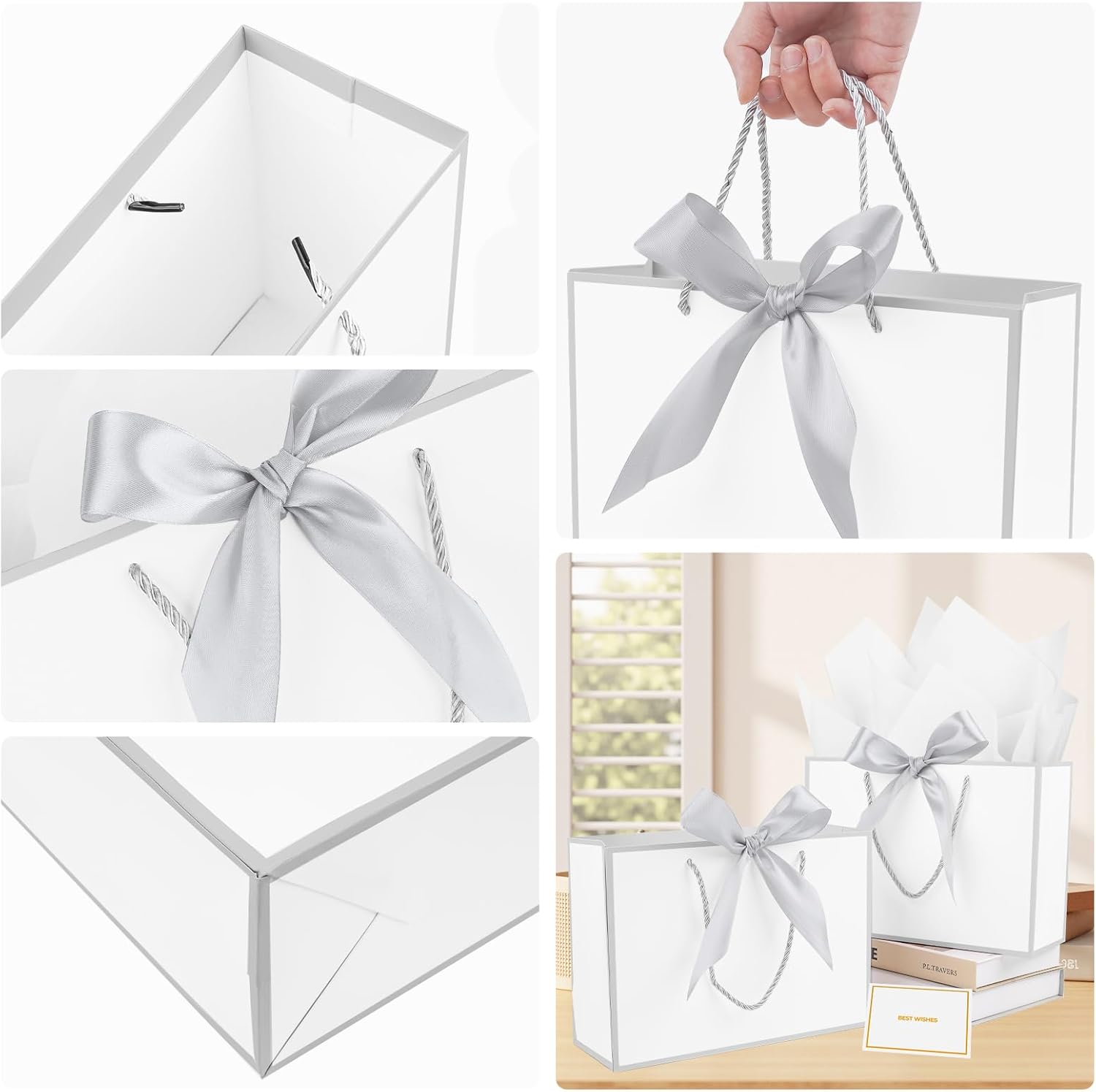 Thumbnail 4 de Mifferer Papier-Geschenktüten-Set mit 2 Taschentüchern & Karten, 2 Stück (20x10x28 cm)