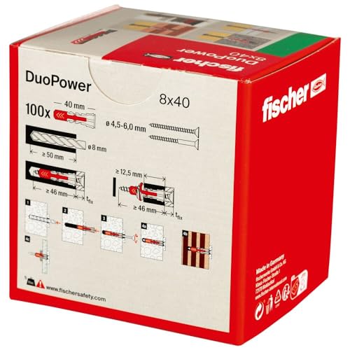 Detalle de fischer DuoPower 8x40 – Cheville bi-matière et multi-matériaux, Boîte de 100