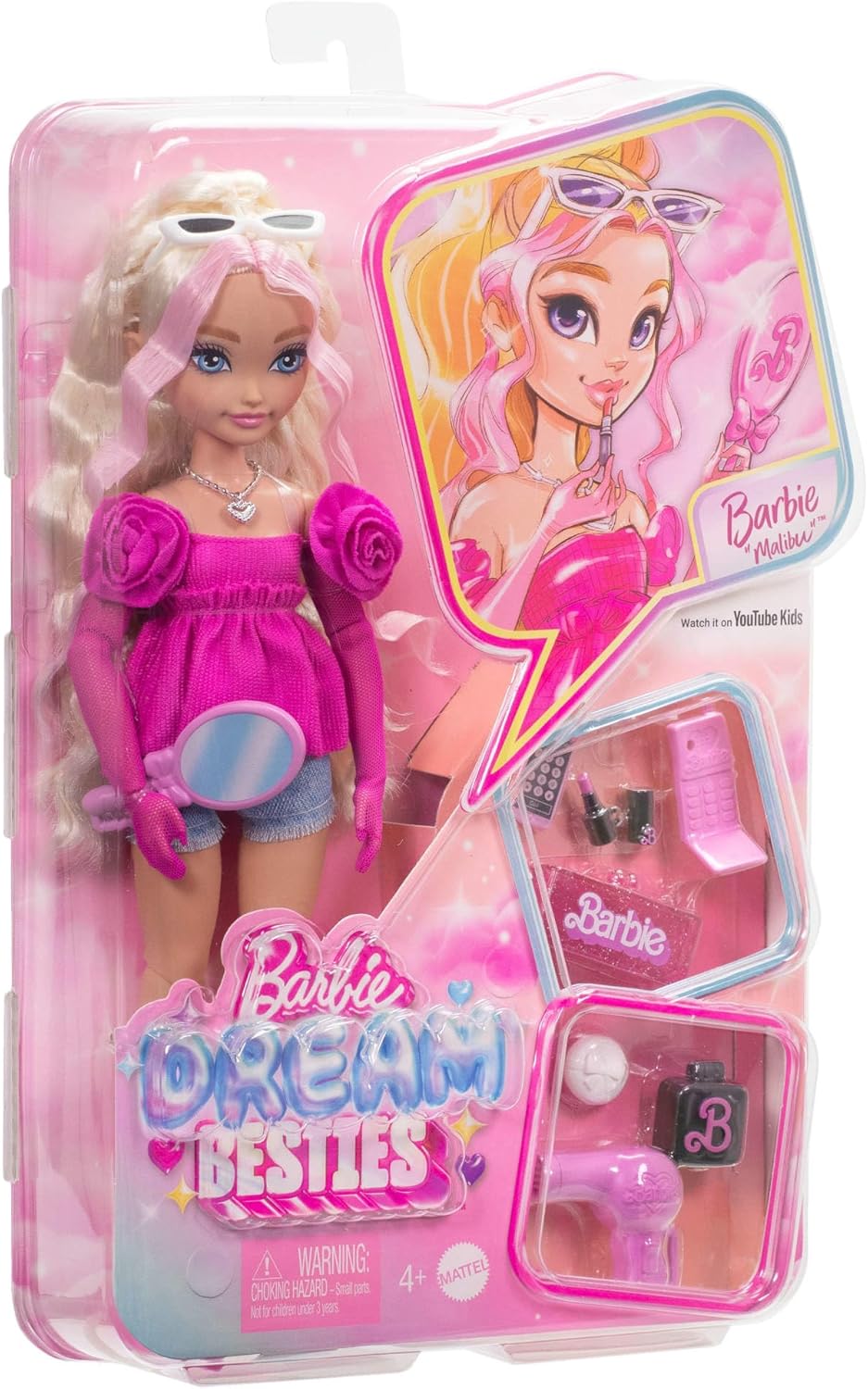 Detalle 2 de Barbie Dream Besties - Malibu: bambola snodata con 11 accessori per capelli e make-up