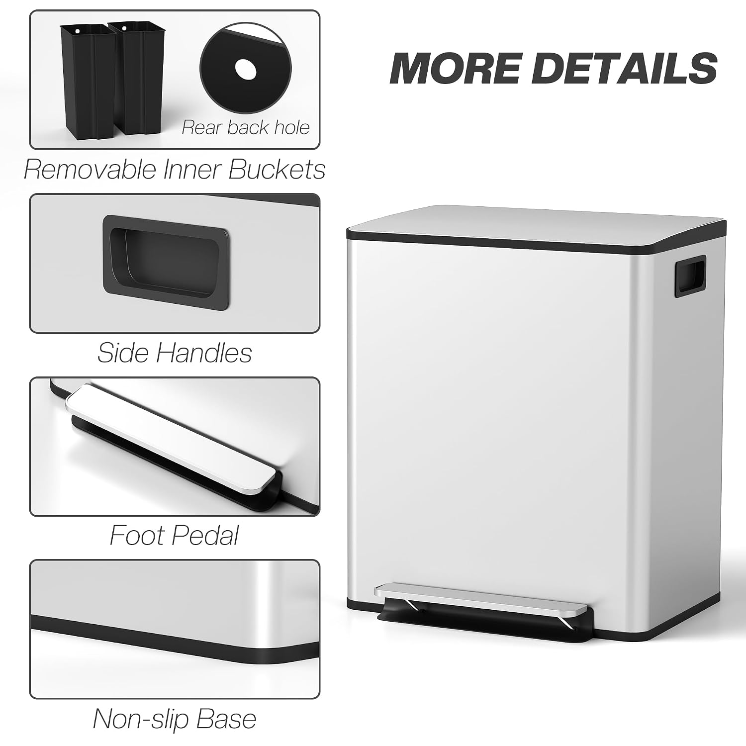 Thumbnail 6 de HOMCOM Dual Kitchen Bin, 2 x 25L Stainless Steel Pedal Bin