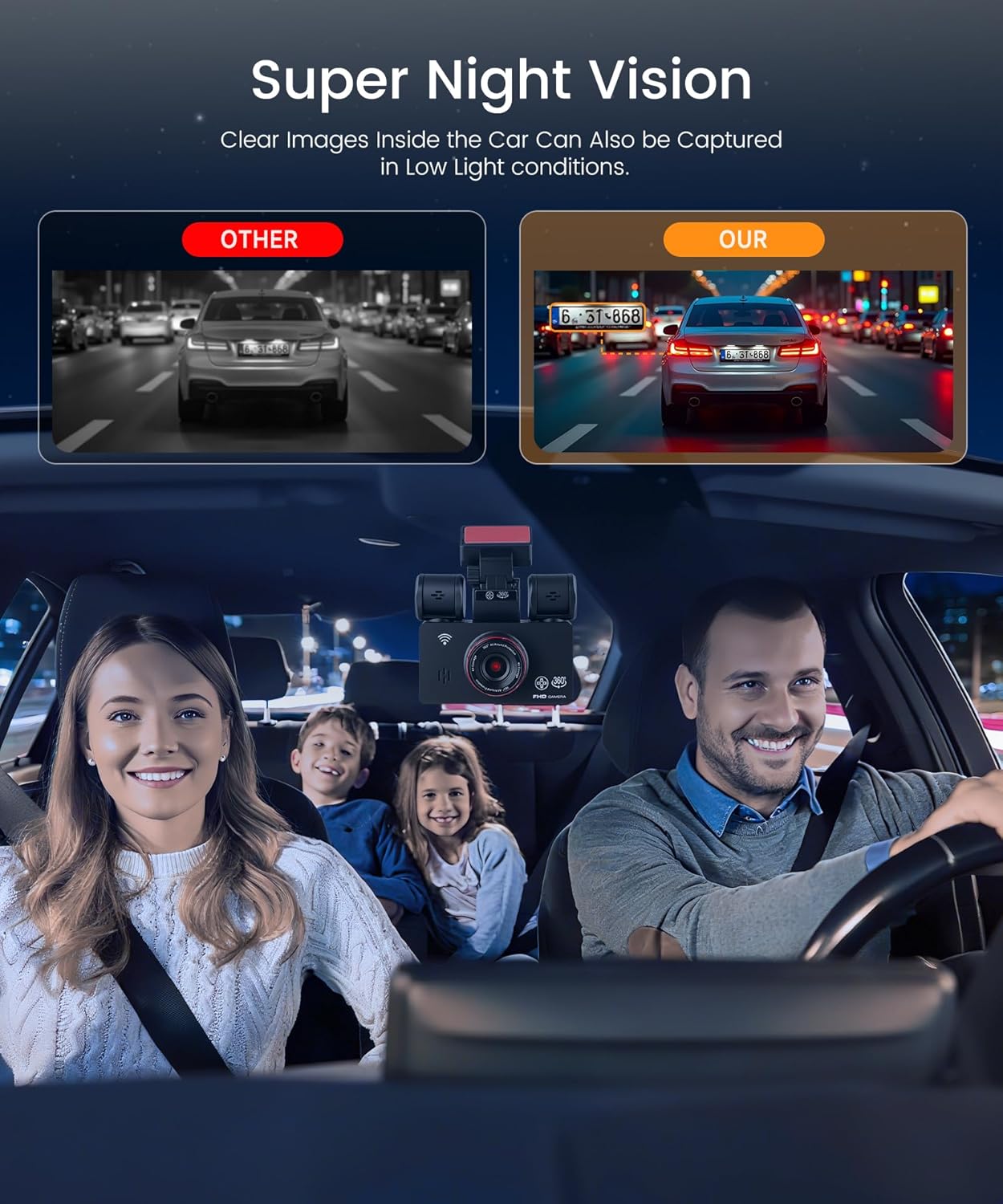 Thumbnail 5 de 4 Canali 360° WIFI Dashcam Auto – 2K+1080P con 4 telecamere e visione notturna IR, controllo APP e parcheggio 24h