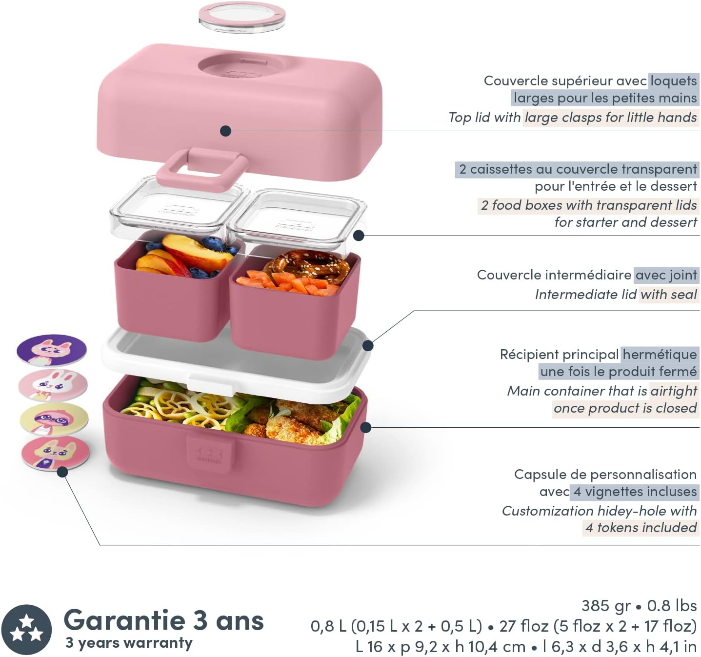 Thumbnail 1 de Monbento MB Tresor Infinity Enfant – Lunch Box rose Blush 0,8 L, 3 compartiments