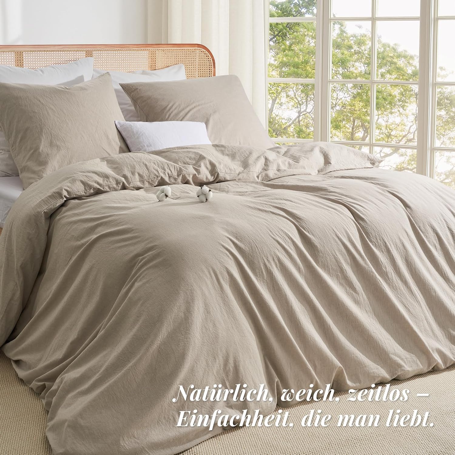 Detalle 2 de Duvetnova Bettwäsche 155x220 Baumwolle, beige
