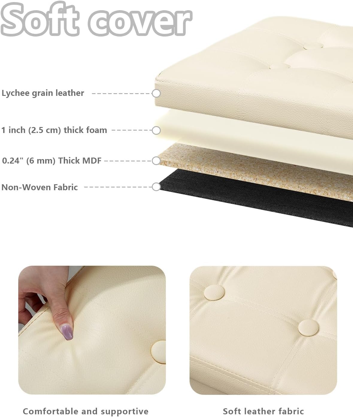 Detalle 1 de Bsketa Storage Ottoman Bench, 17-inch