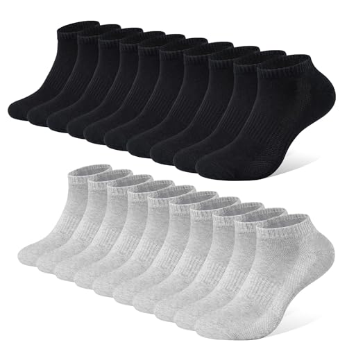 FALARY Sneaker-Socken 43–46, 10 Paar, atmungsaktives Netz, Schwarz/Grau