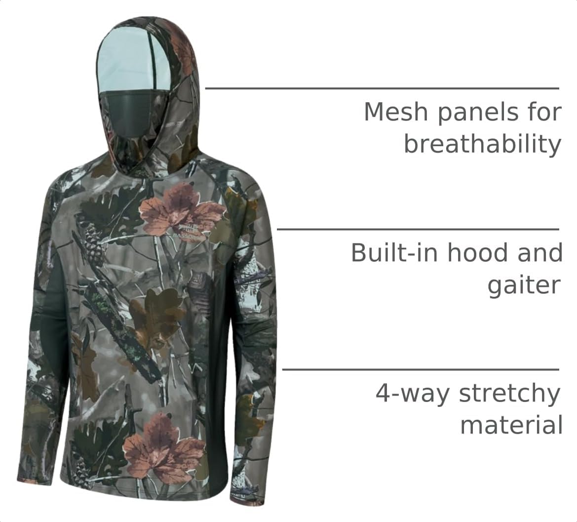 Thumbnail 3 de BASSDASH Men's UPF 50+ Camo Hunting Hoodie with Built-In Neck Gaiter