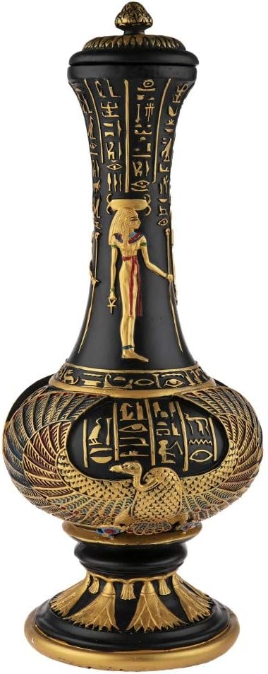 Detalle de lachineuse 528 – egipski wazon dekoracyjny z żywicy, czarno-złoty, 33 cm