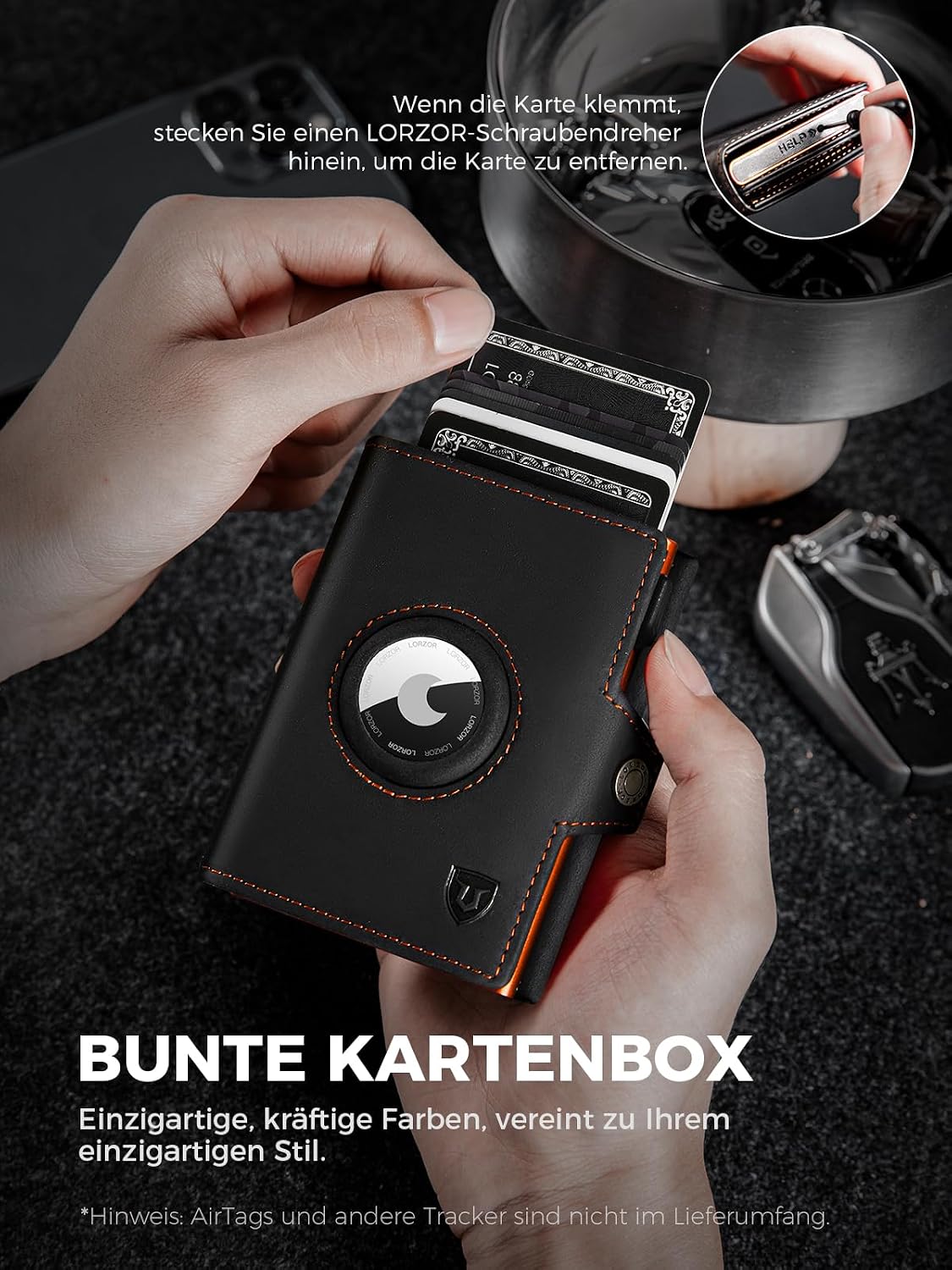 Detalle 2 de LORZOR Slim Wallet AirTag RFID Schutz