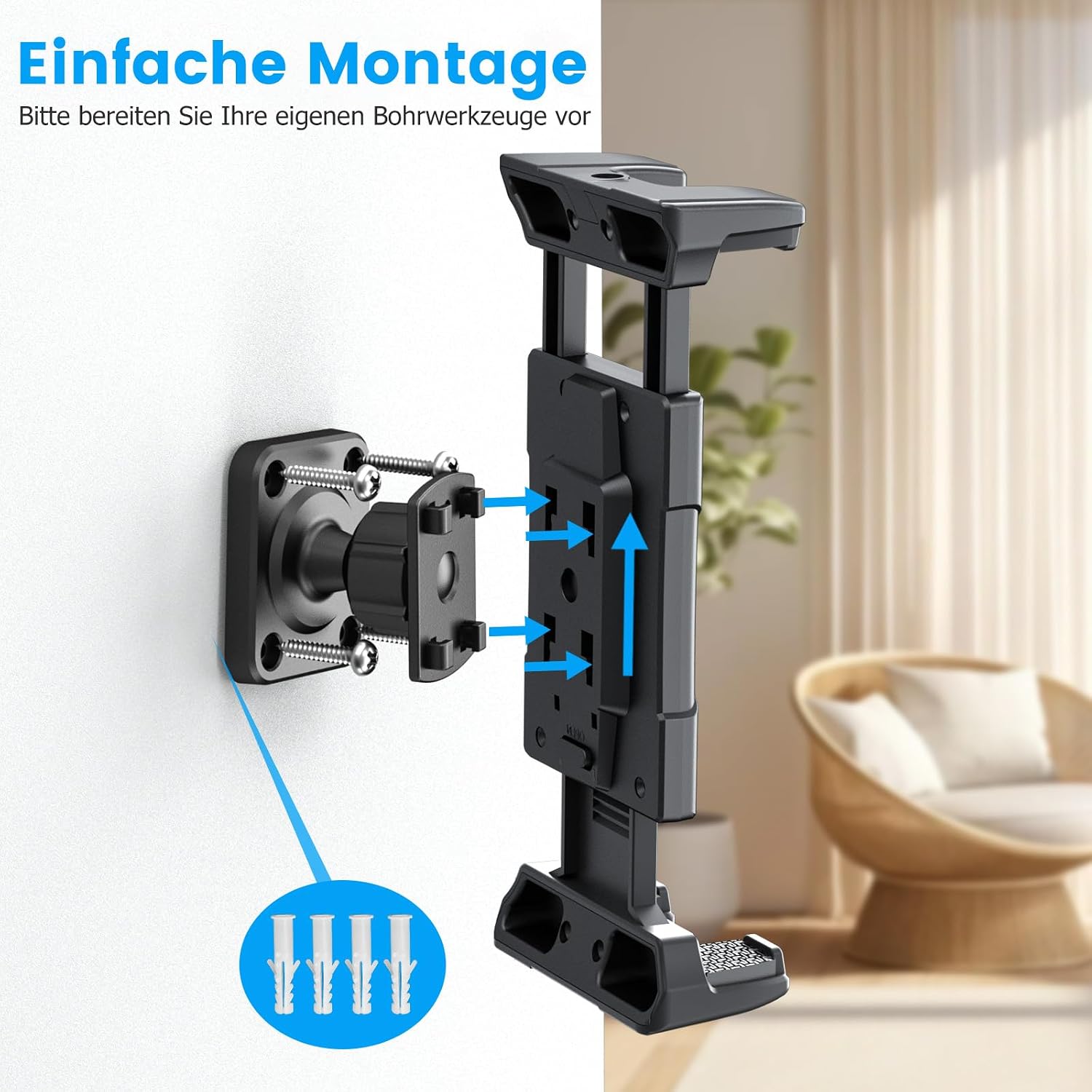 Thumbnail 5 de OHLPRO Tablet-Wandhalterung mit 360° Drehung und erweiterbarem Clip (für 4,7–13" Geräte)