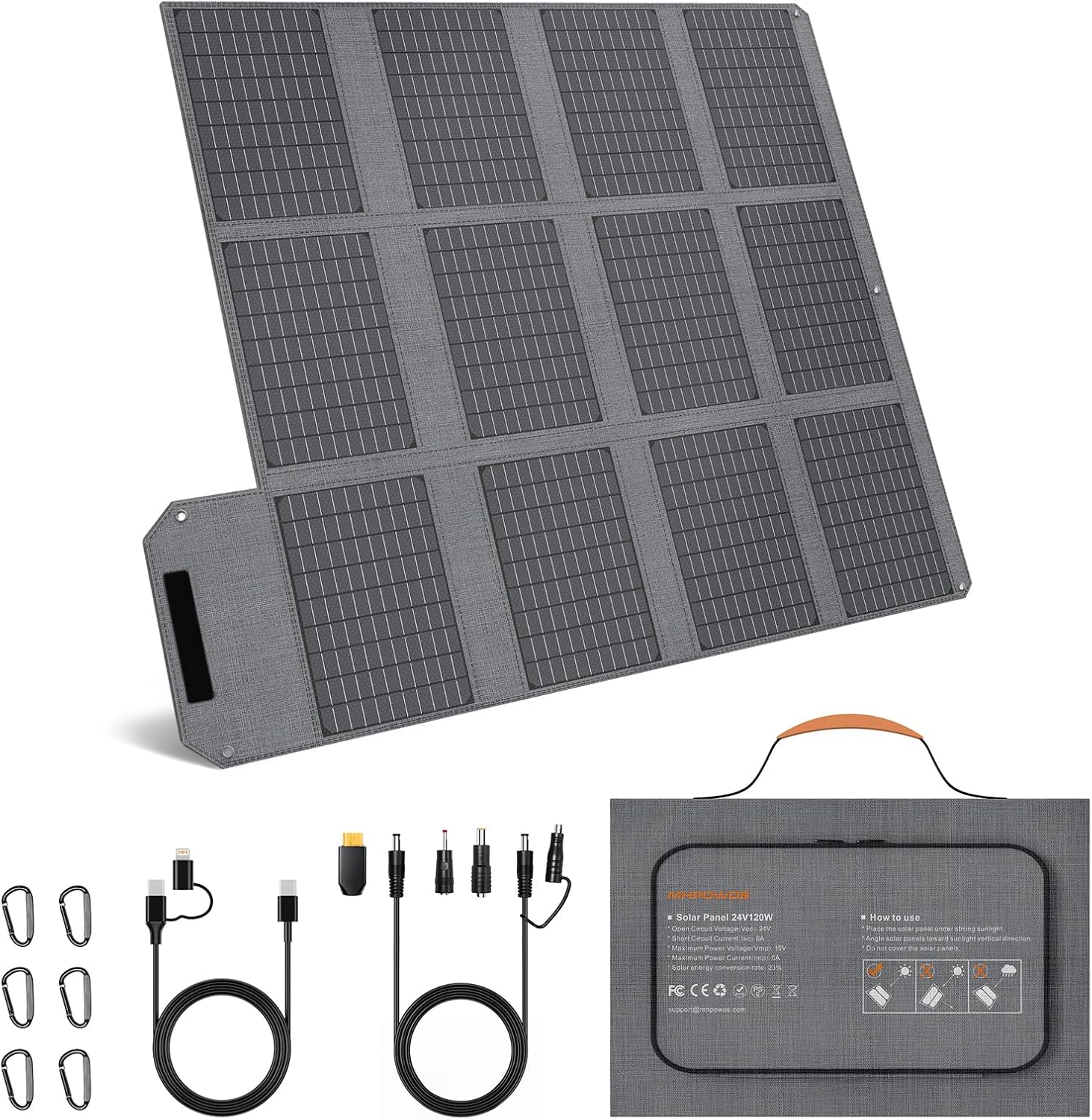 Detalle de 120W faltbares Solarpanel mit 19V Solar-Ladegerät: USB-C, USB-A & DC für Power Stations (IP65)