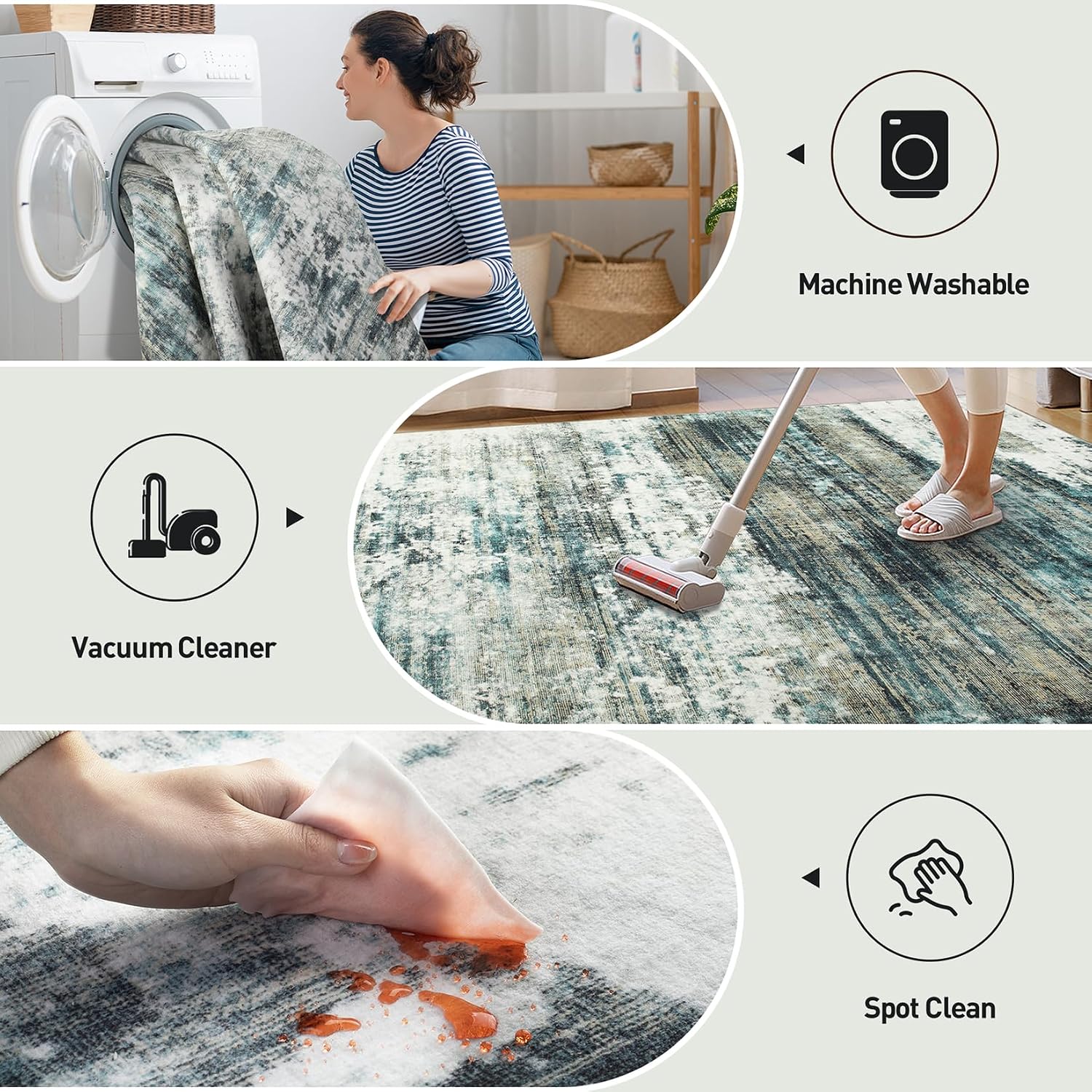 Thumbnail 1 de Gent Drizz 2'6'' x 8' Runner Rug – Washable, Modern Abstract, Non-Slip, Low-Pile Carpet
